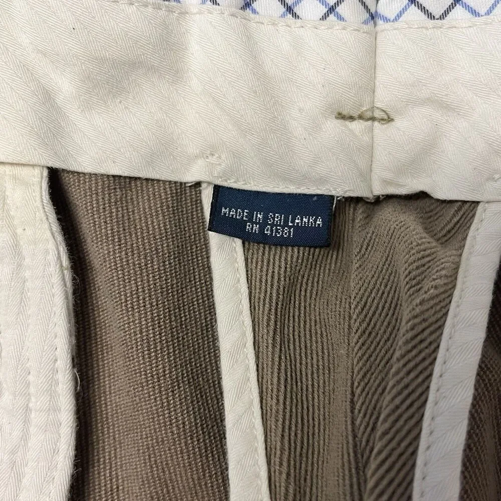 VTG Polo Ralph Lauren 36x32 Beige Twill Leather Trim Pocket Chino Pant Trouser